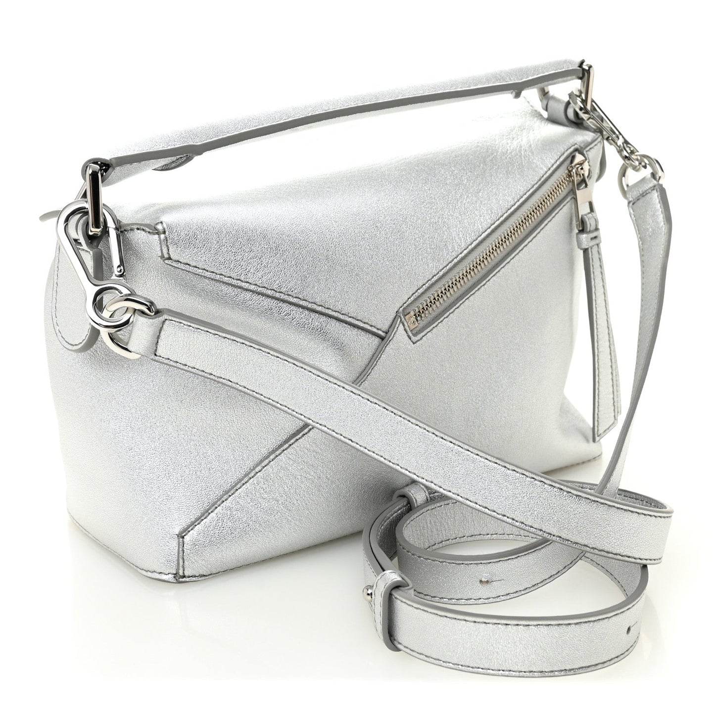 Laminated Lambskin Small Puzzle Edge Bag Silver