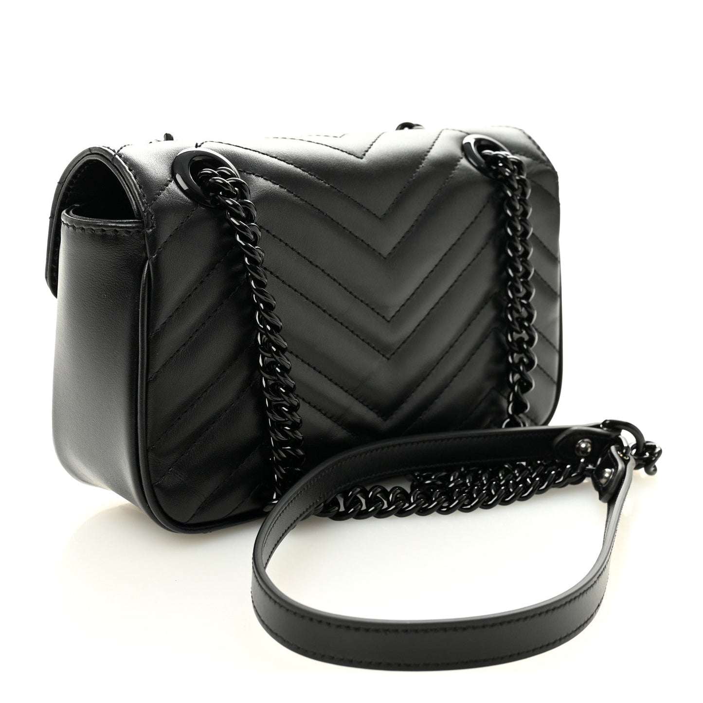 Calfskin Matelasse Monochrome Mini GG Marmont Shoulder Bag Black