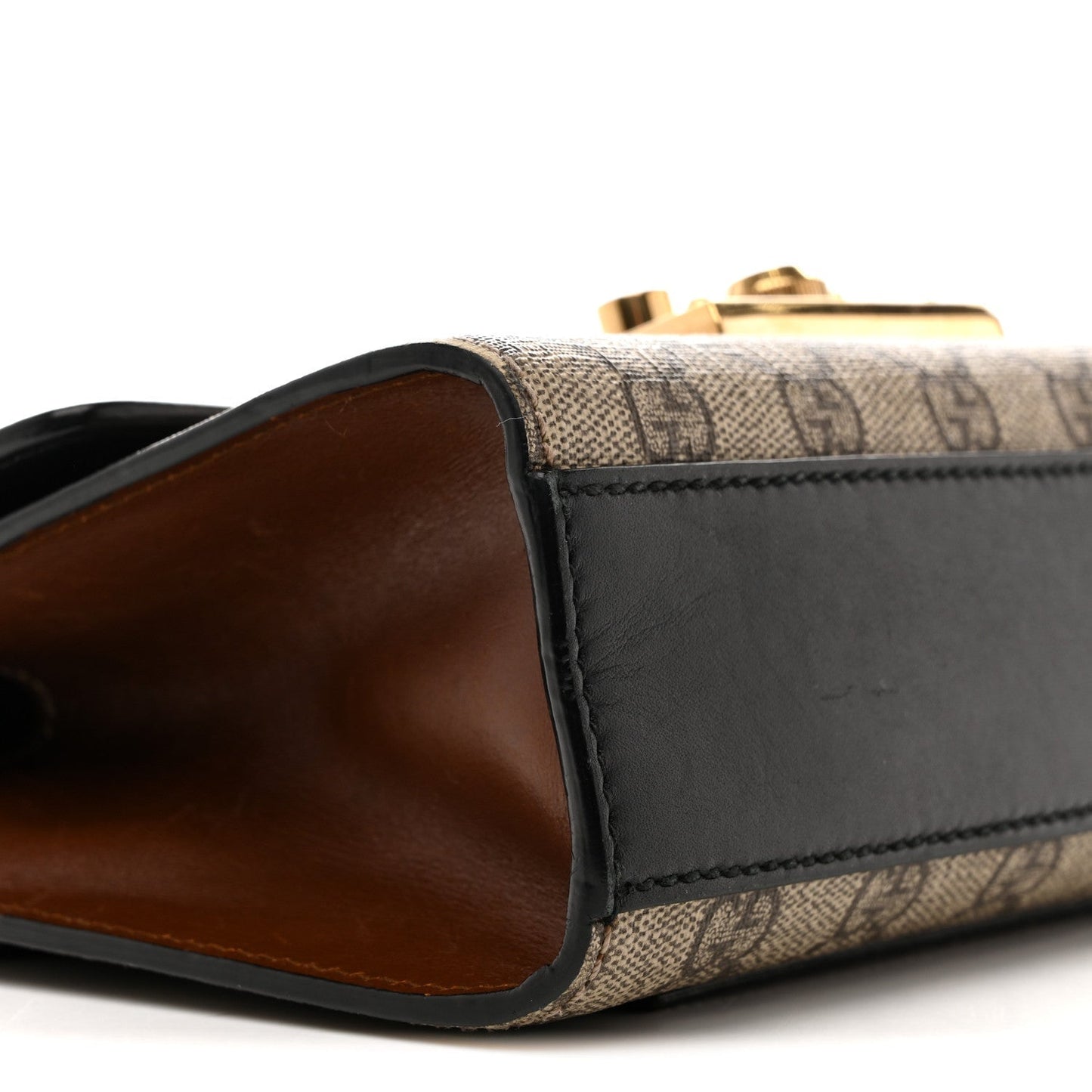 GG Supreme Monogram Calfskin Small Padlock Shoulder Bag Beige Black Cuir