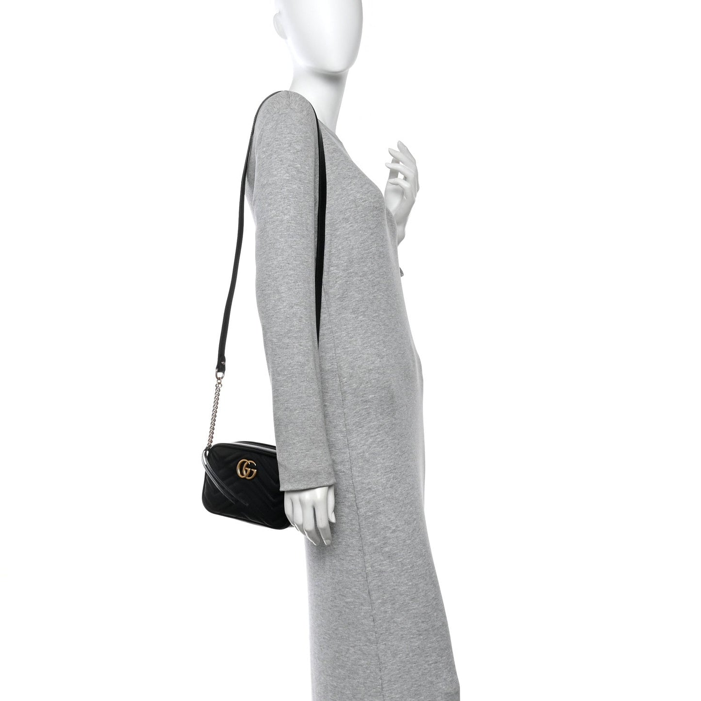 Calfskin Matelasse Mini GG Marmont Chain Shoulder Bag Black