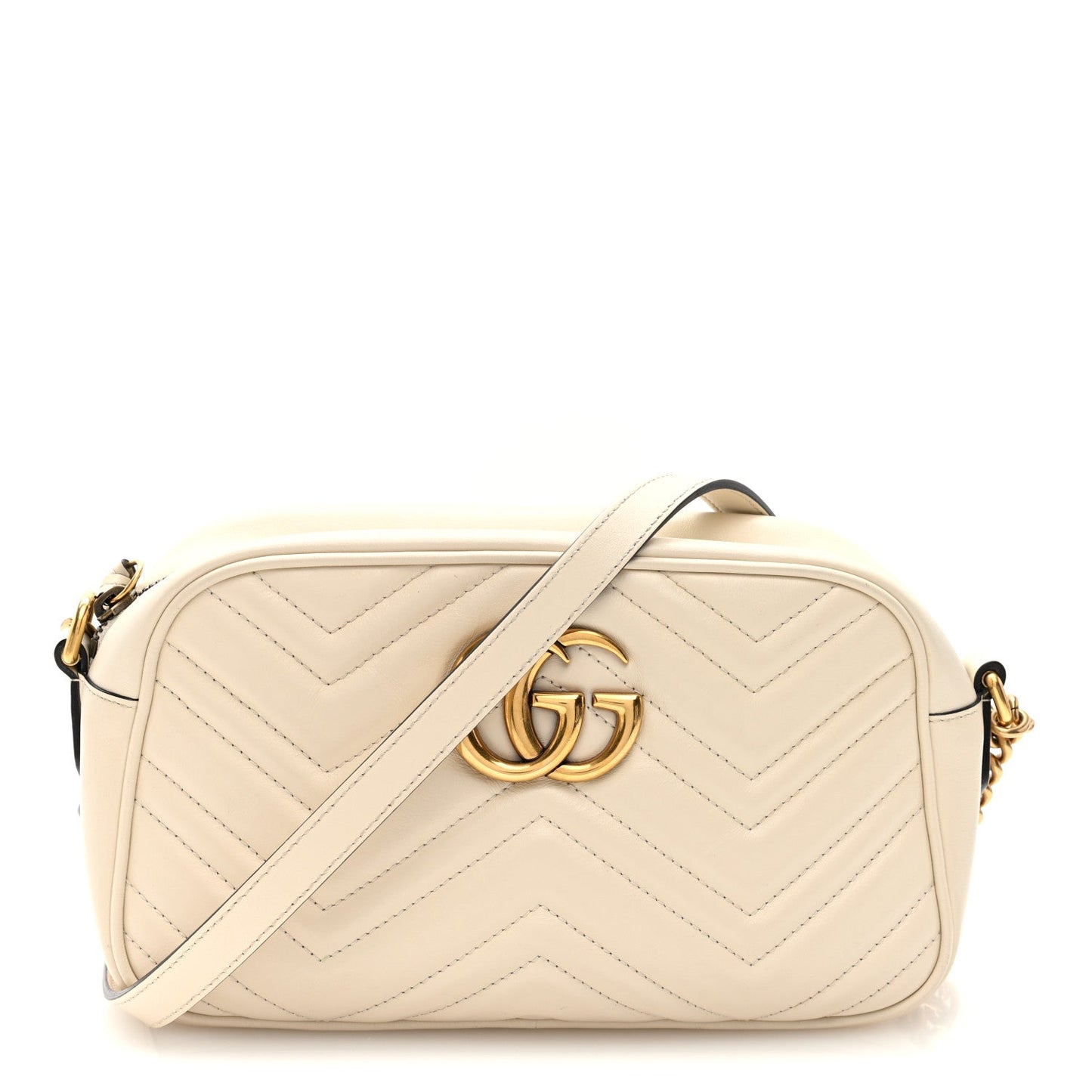 Calfskin Matelasse Small GG Marmont Chain Shoulder Bag White