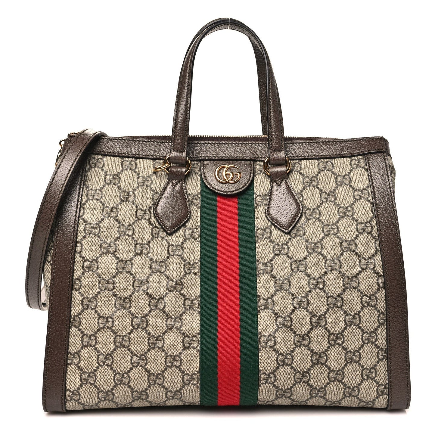 GG Supreme Monogram Web Medium Ophidia Tote Bag Brown