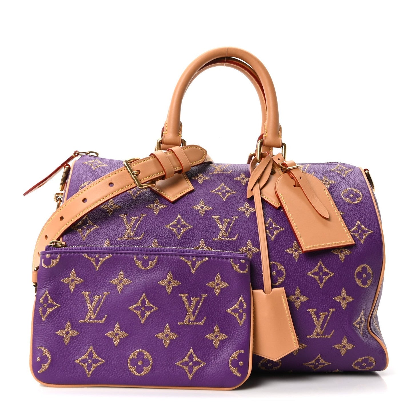 Calfskin Embroidered Monogram Speedy P9 Bandouliere 30 Golden Lotus Purple