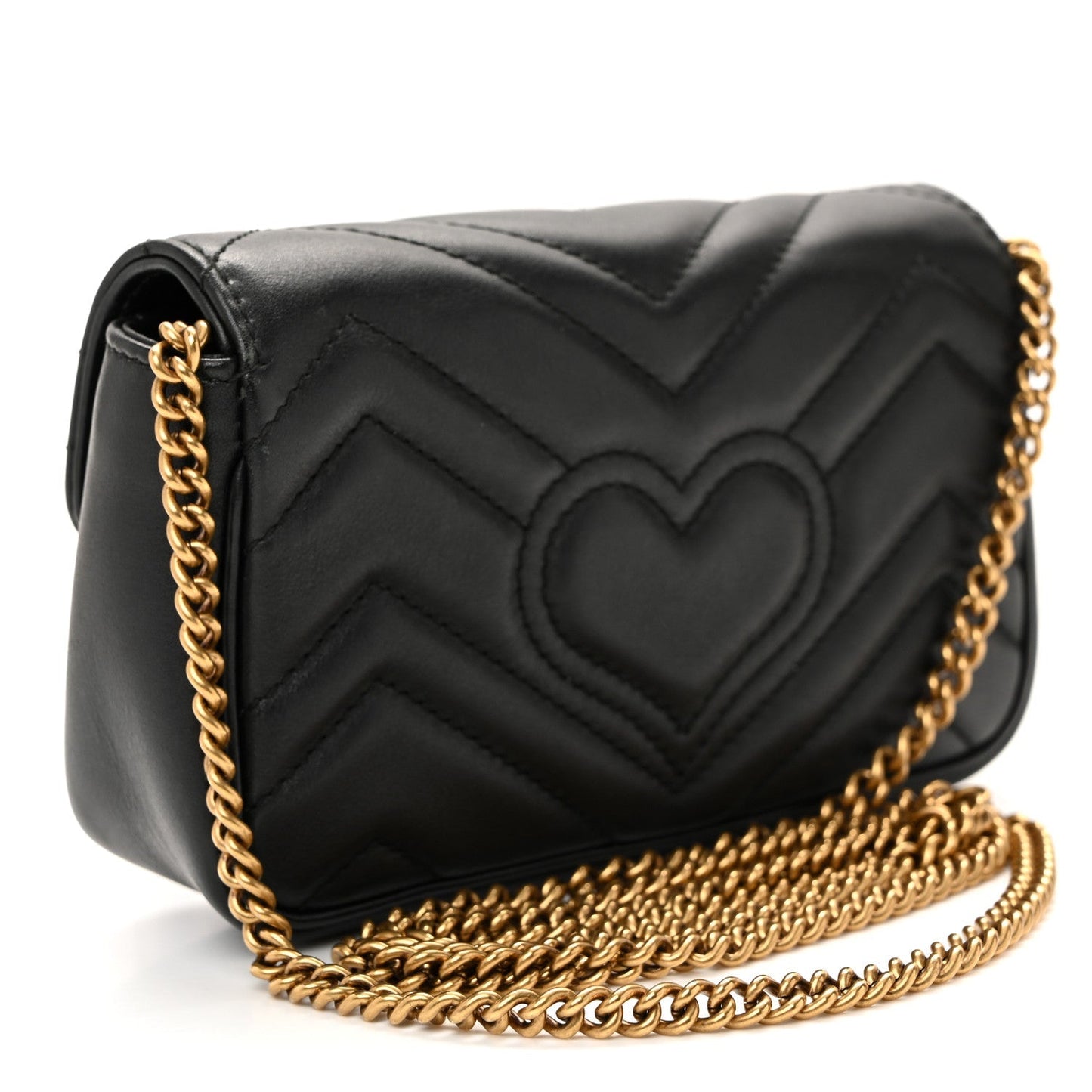 Calfskin Matelasse Super Mini GG Marmont Shoulder Bag Black
