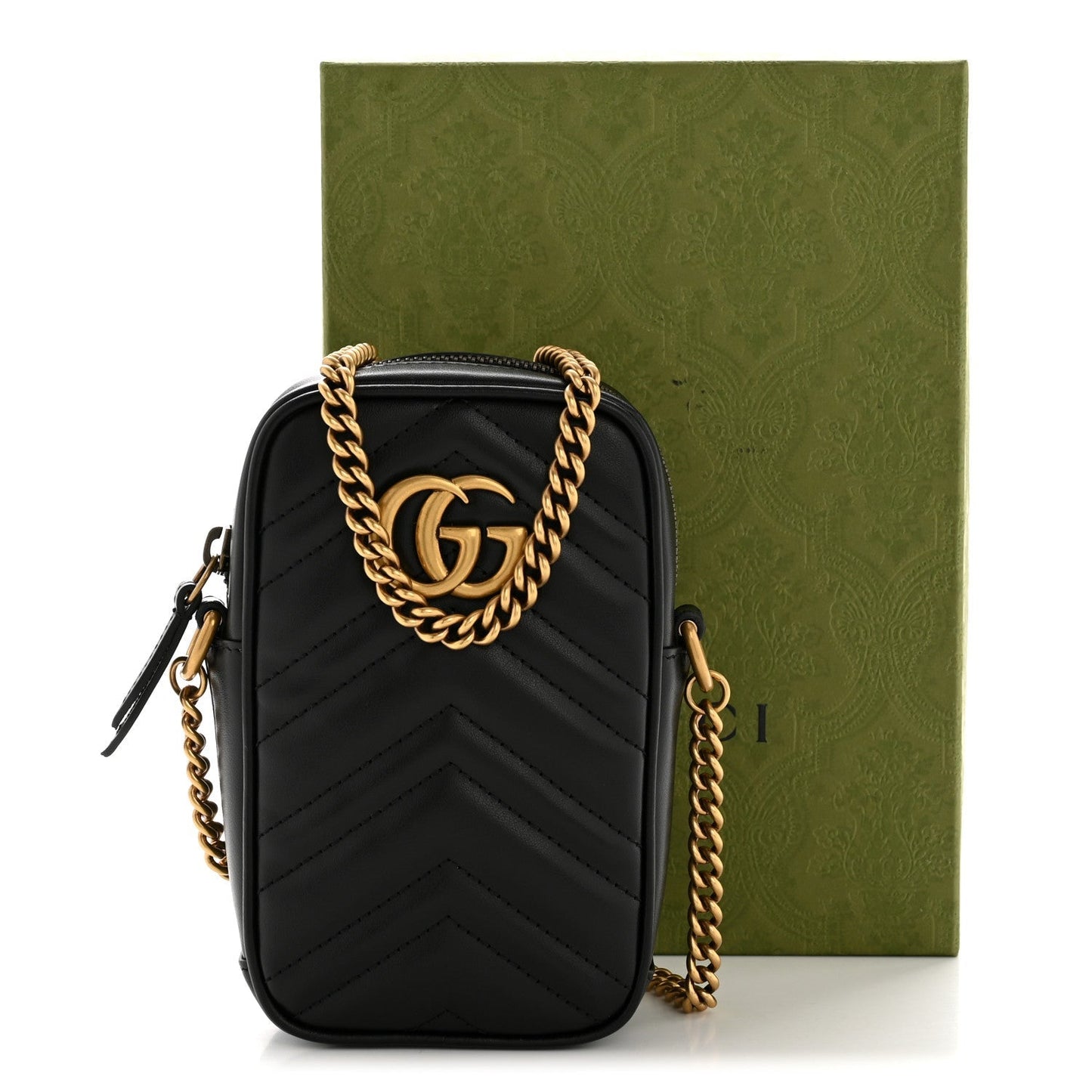 Calfskin Matelasse Mini GG Marmont Crossbody Bag Black