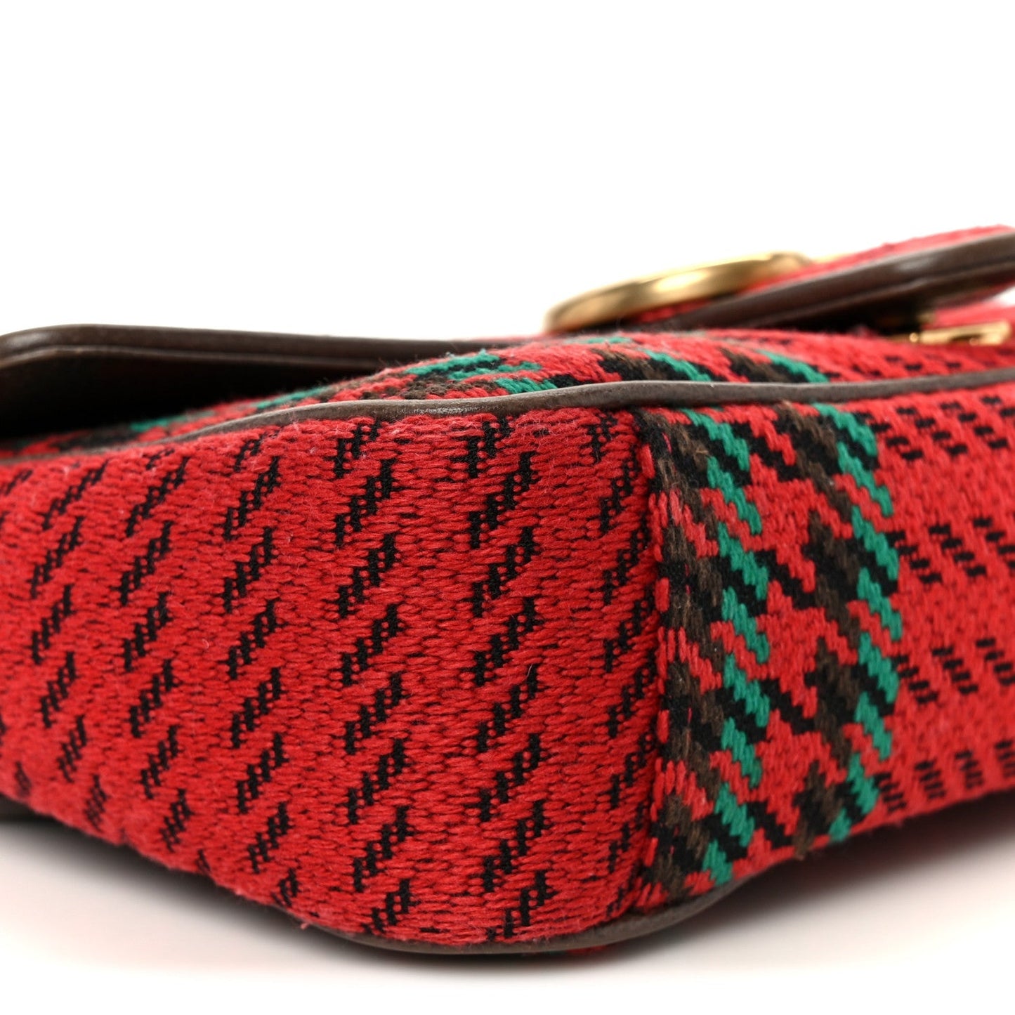 Wool Tweed Textured Dollar Calfskin Matelasse Diagonal Plaid Small GG Marmont Shoulder Bag Red Green Multicolor New Acero