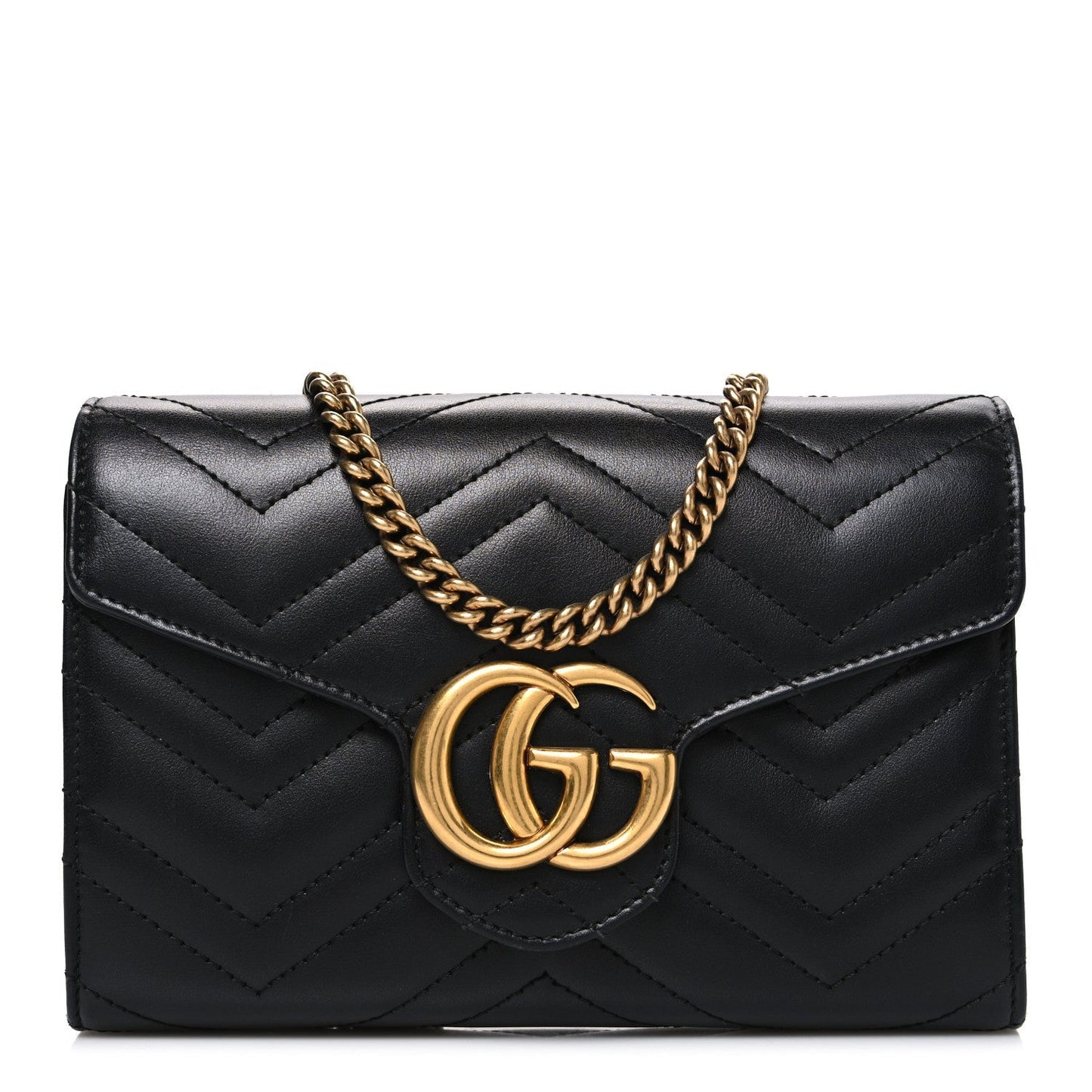 Calfskin Matelasse GG Marmont Chain Wallet Black