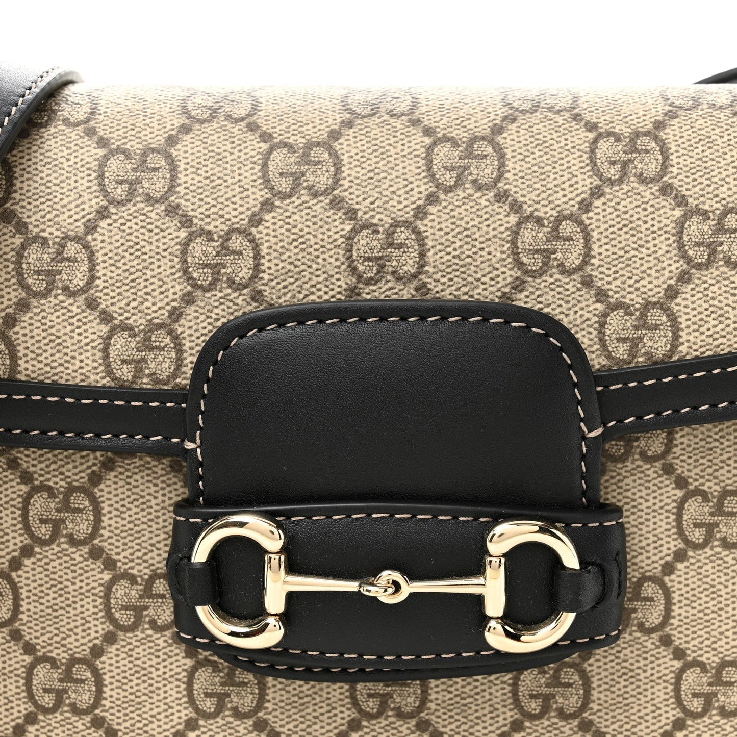 GG Supreme Monogram Horsebit 1955 Soft Small Shoulder Bag Beige Black