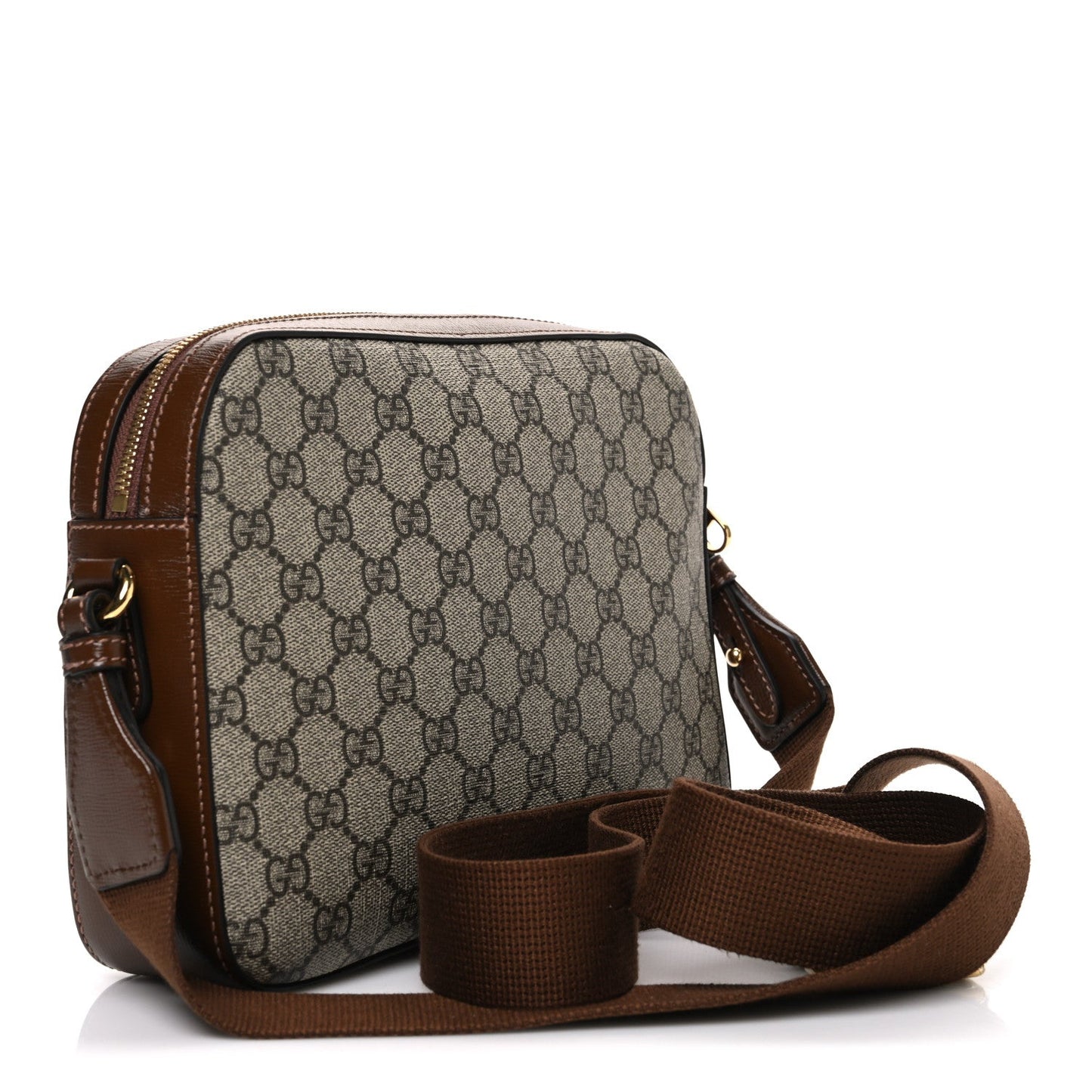 GG Supreme Monogram Azalea Calfskin Retro Interlocking G Messenger Shoulder Bag Beige Ebony Brown Sugar