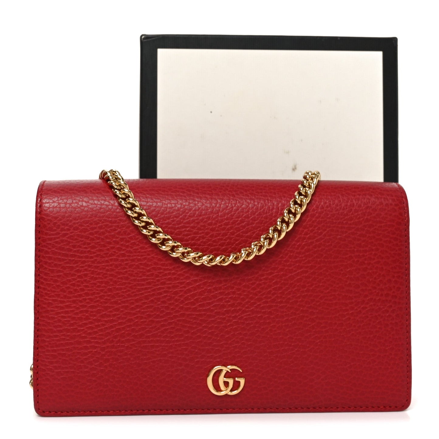 Dollar Calfskin Mini GG Marmont Chain Wallet Hibiscus Red