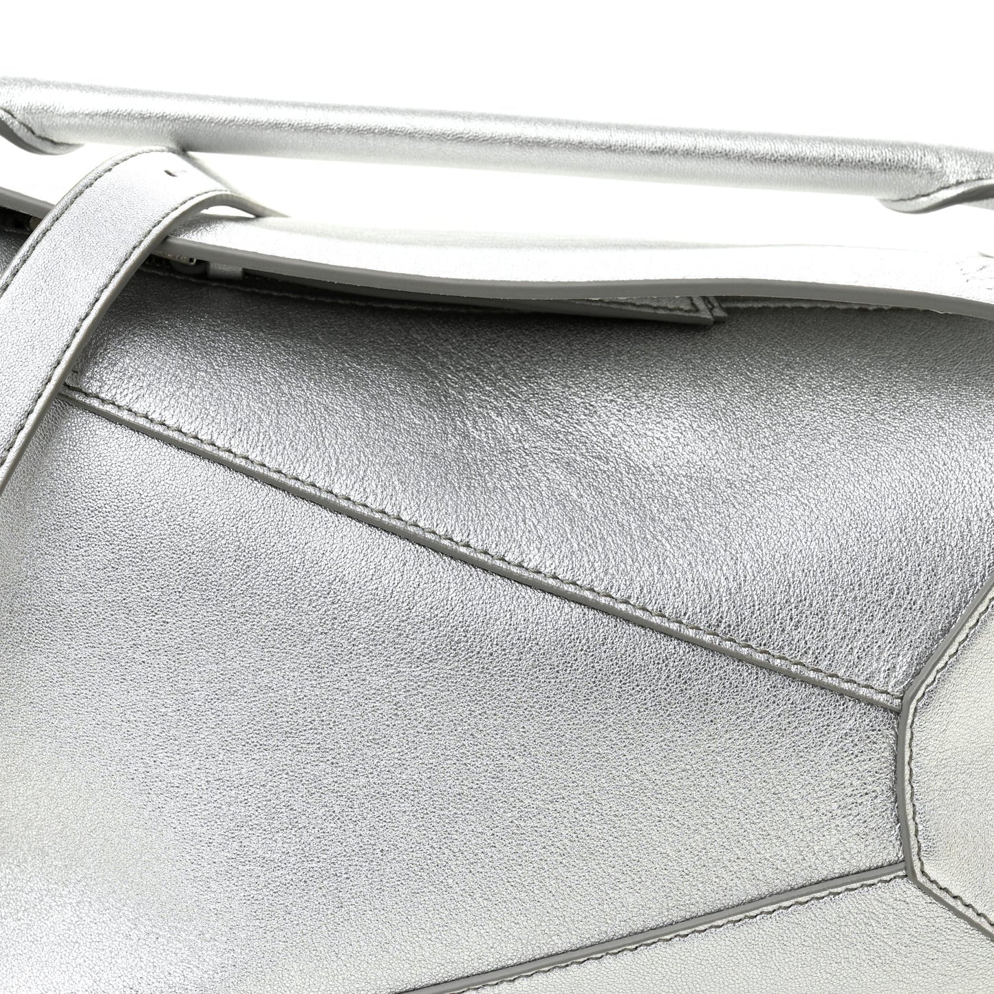 Laminated Lambskin Small Puzzle Edge Bag Silver