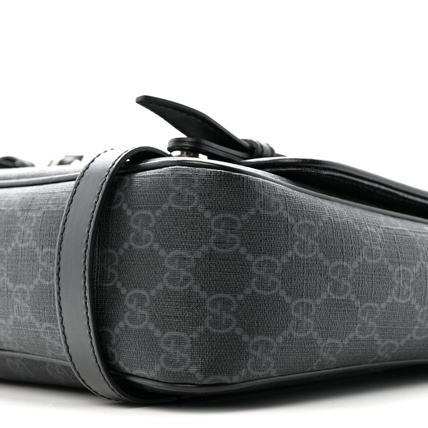 GG Supreme Monogram Textured Dollar Calfskin Retro Interlocking G Flap Messenger Bag Black
