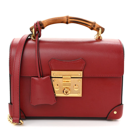 Azalea Calfskin Small Padlock Bamboo Shoulder Bag Romantic Cerise