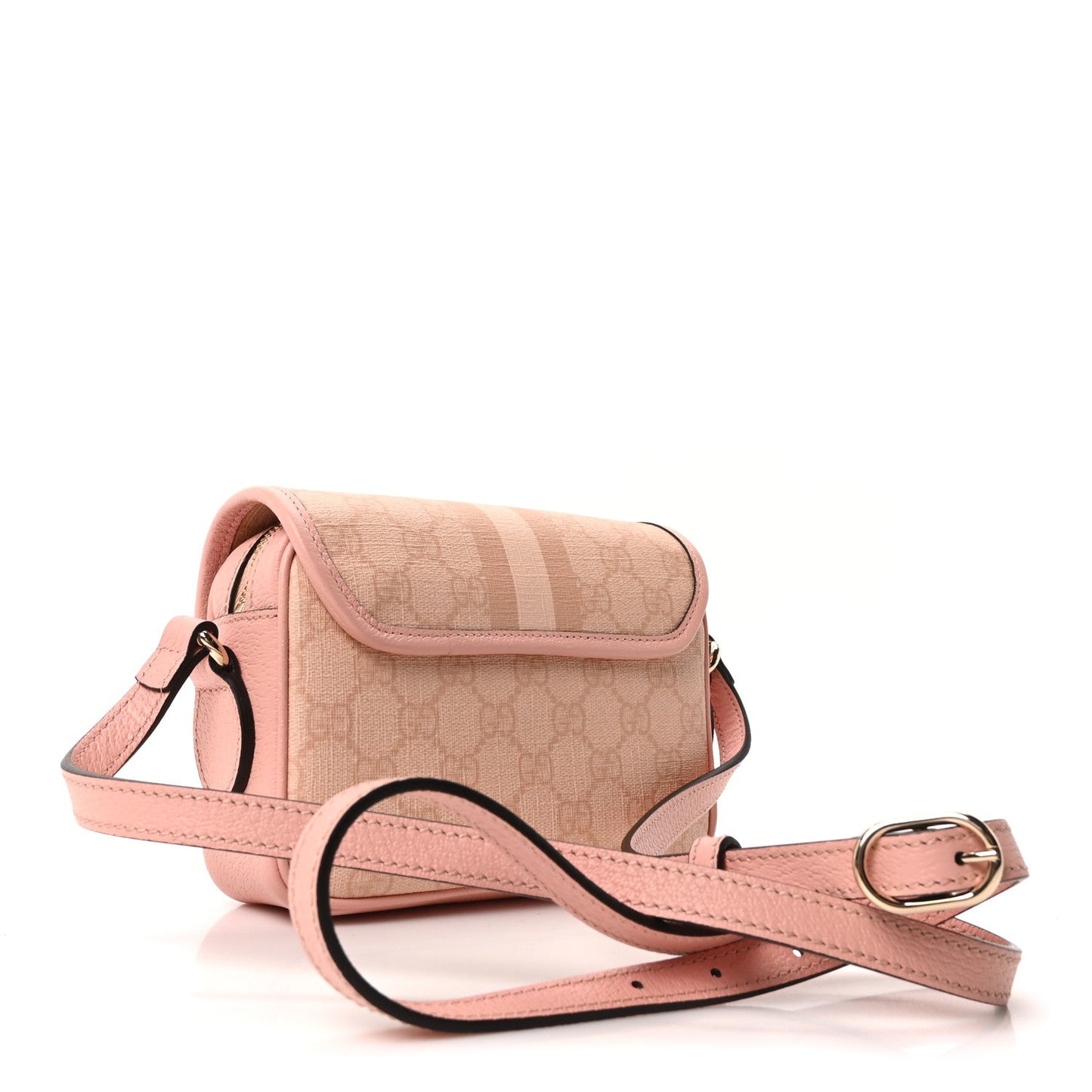 GG Supreme Monogram Textured Dollar Calfskin Mini Ophidia Flap Shoulder Bag Rose Pink