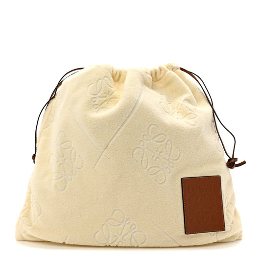 X PAULA'S IBIZA Terry Cloth Calfskin Drawstring Pouch Natural Tan