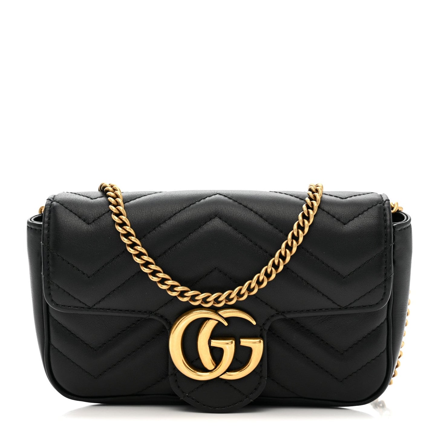 Calfskin Matelasse Super Mini GG Marmont Shoulder Bag Black