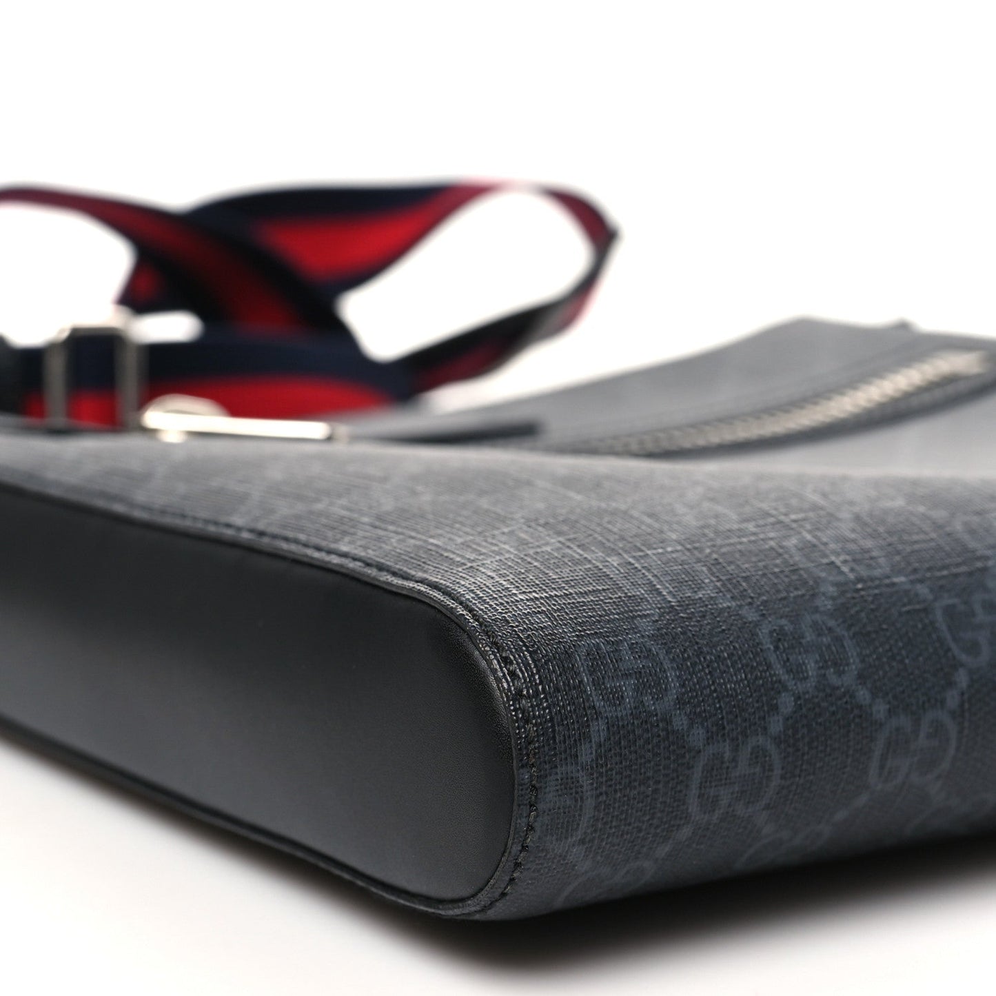 GG Supreme Monogram Web Small Flat Messenger Bag Black Grey
