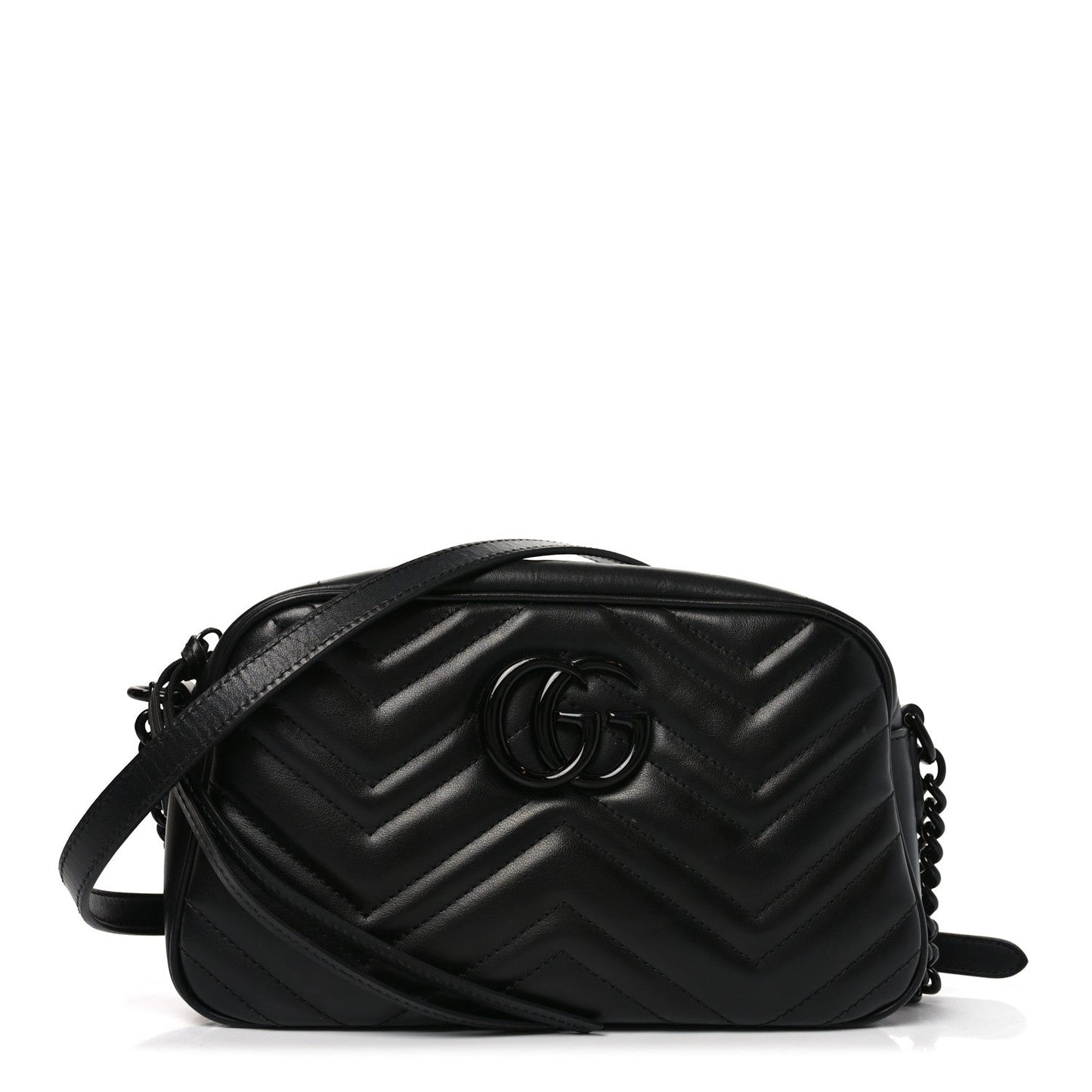 Calfskin Matelasse Monochrome Small GG Marmont Chain Shoulder Bag Black