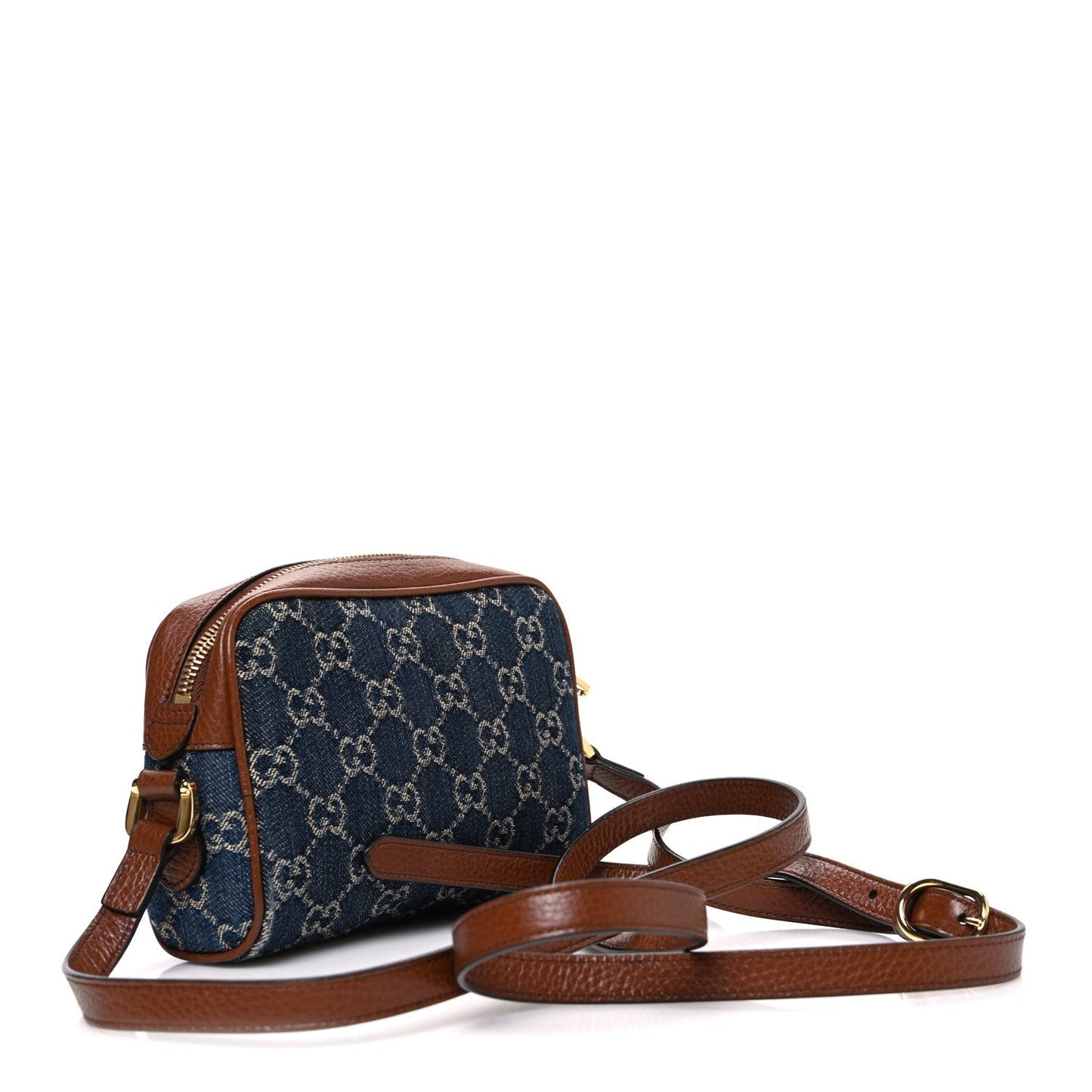 New Denim GG Monogram Dollar Calfskin Mini Ophidia Shoulder Bag Blue Tea Cuir Epilog