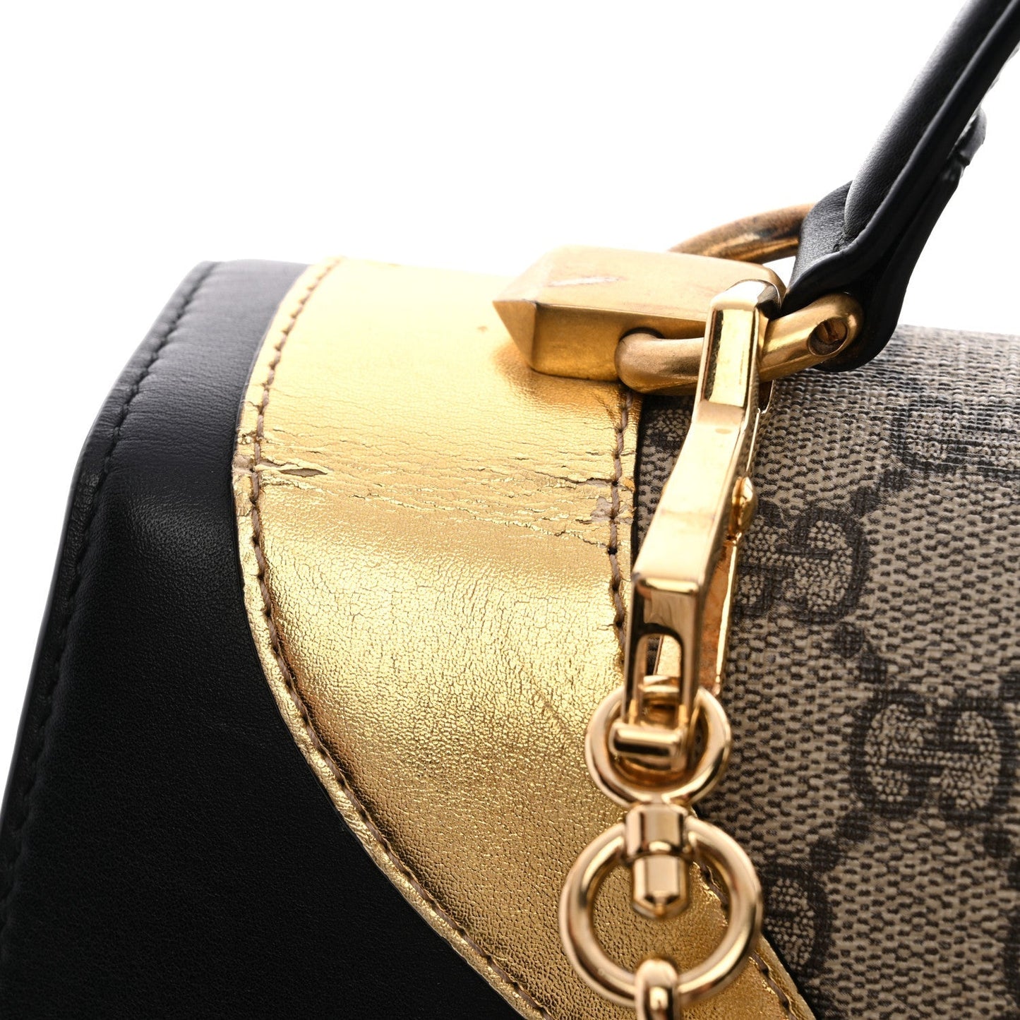 GG Supreme Monogram Small Osiride Top Handle Bag Black Gold