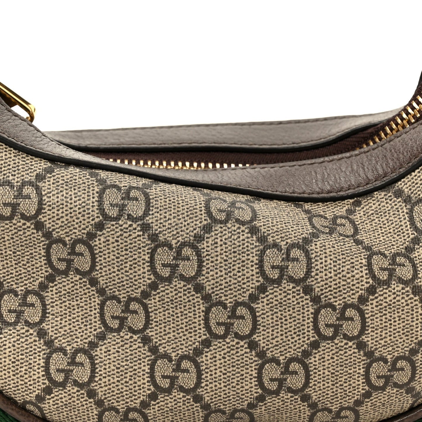 GG Supreme Monogram Textured Calfskin Web Mini Ophidia Half Moon Hobo Beige Ebony New Acero