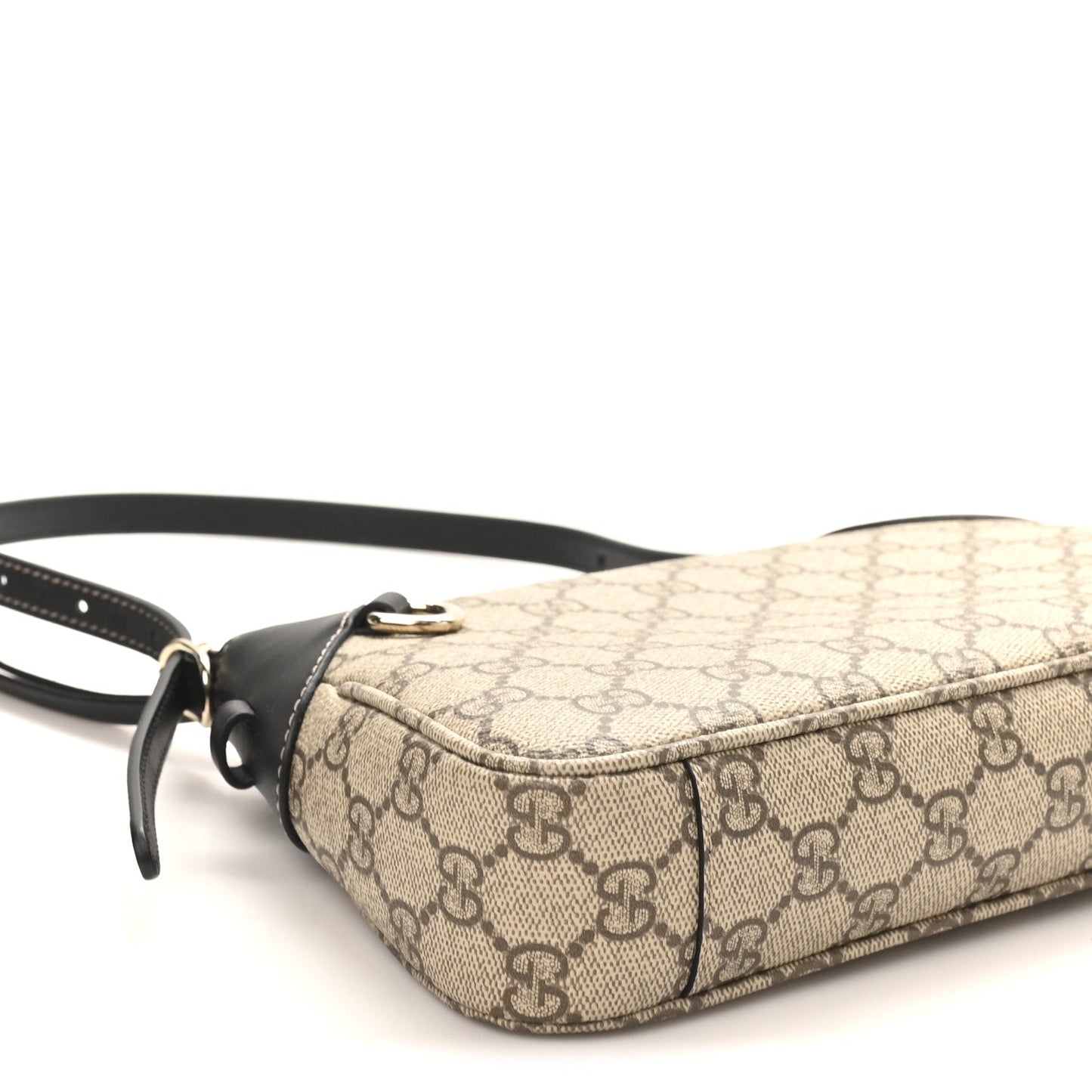 GG Supreme Monogram Textured Calfskin Small Emblem Shoulder Bag Beige Black