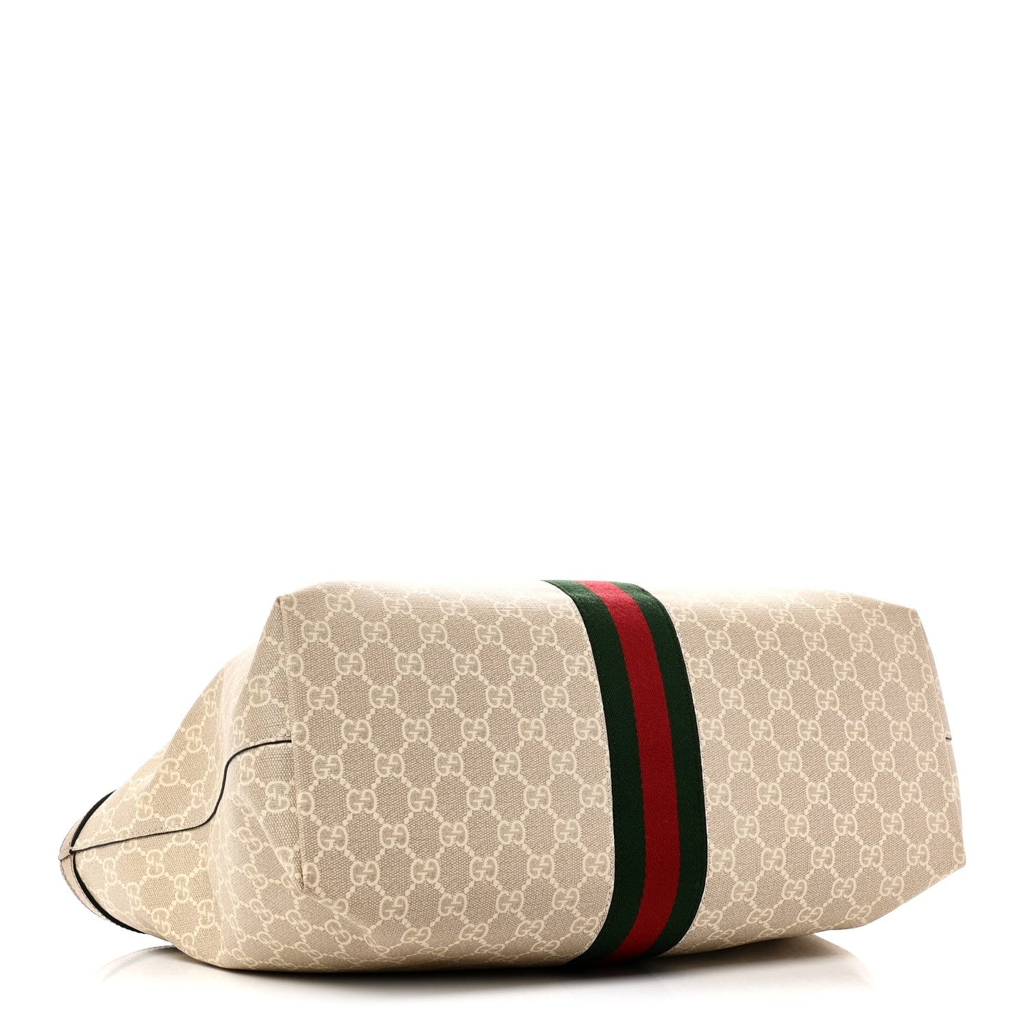 GG Supreme Monogram Textured Dollar Calfskin Web Medium Ophidia Shopping Tote Beige Mystic White Oatmeal