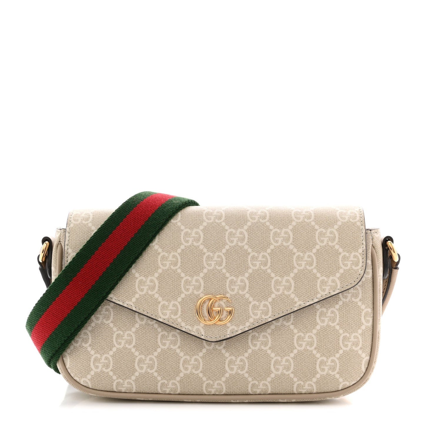 GG Supreme Monogram Textured Dollar Calfskin Web Mini Ophidia Envelope Shoulder Bag Beige Mystic White Oatmeal