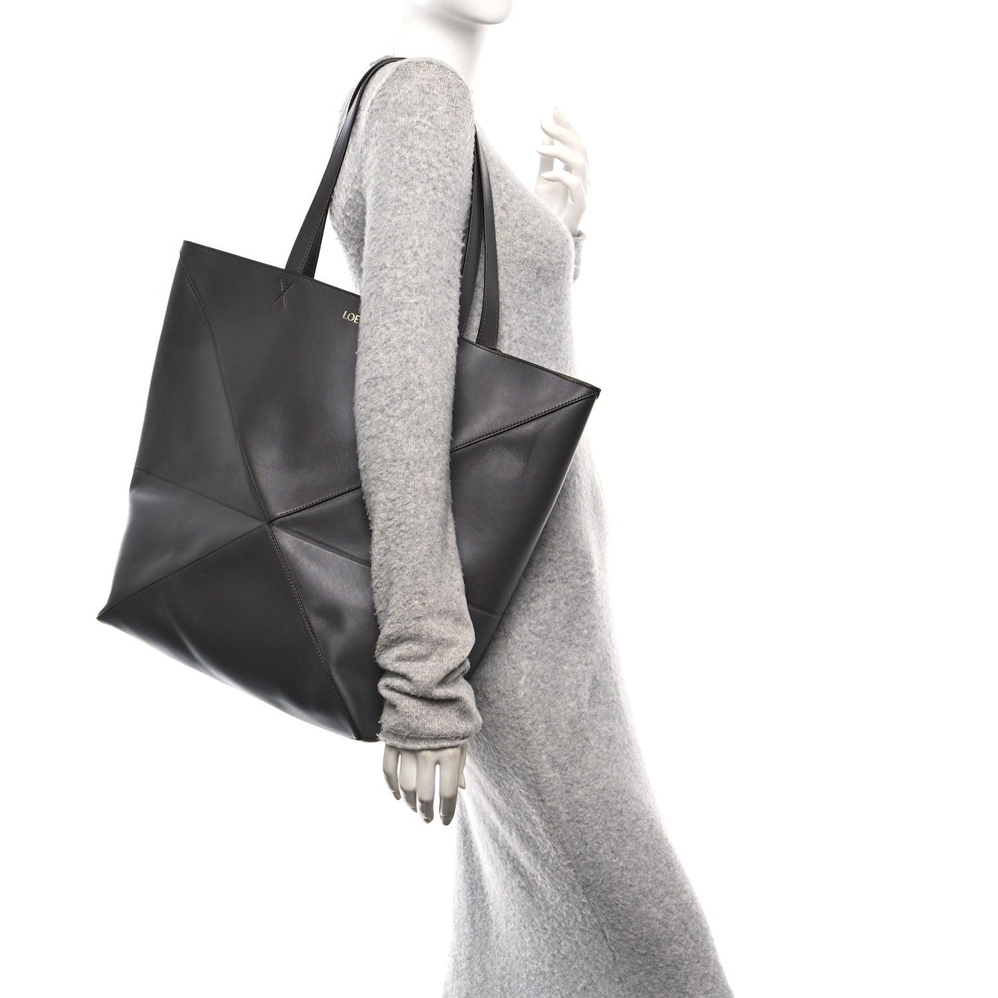 Shiny Calfskin Large Puzzle Fold Tote Dark Grey
