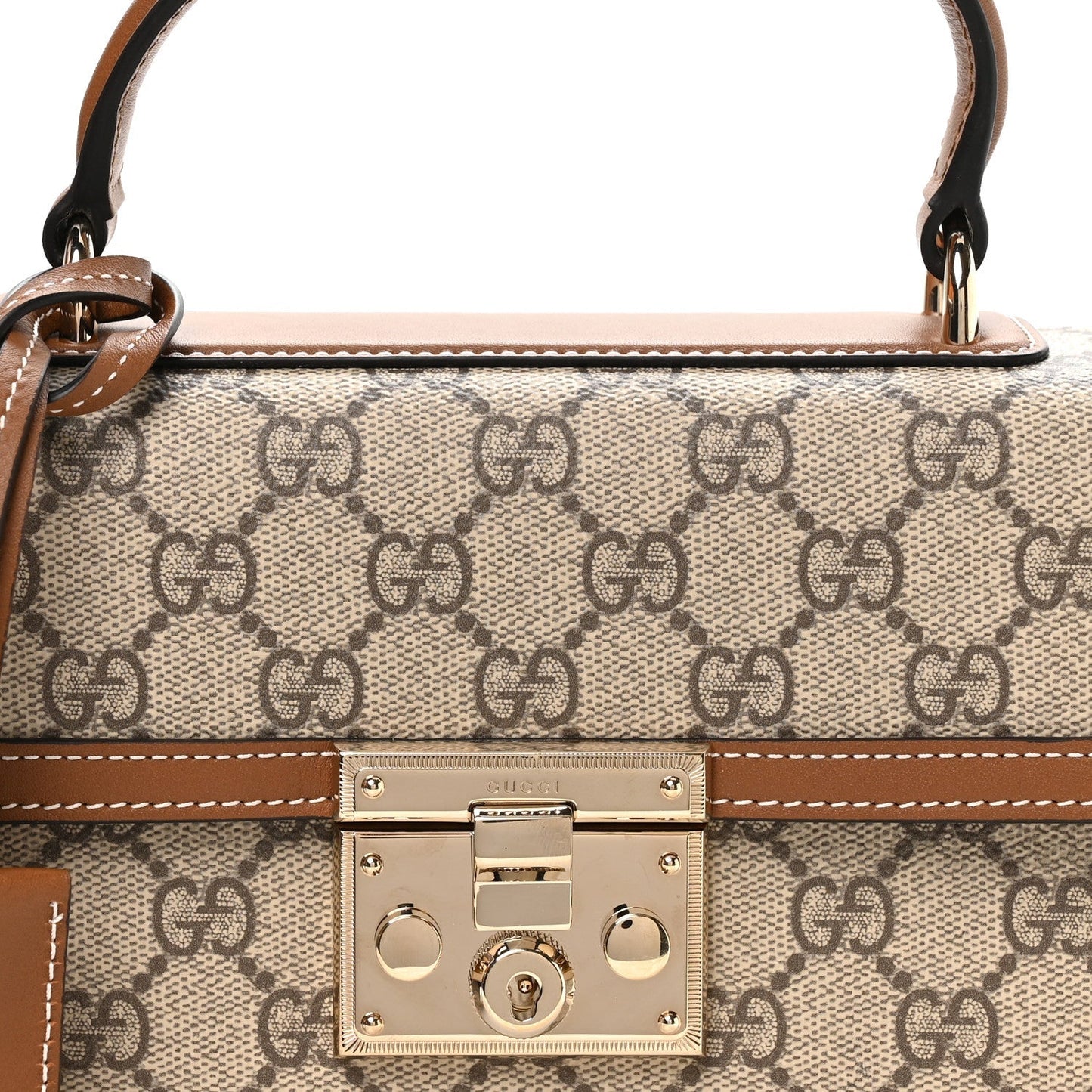 GG Supreme Monogram Small Padlock Top Handle Shoulder Bag Beige Ebony Dark Brown