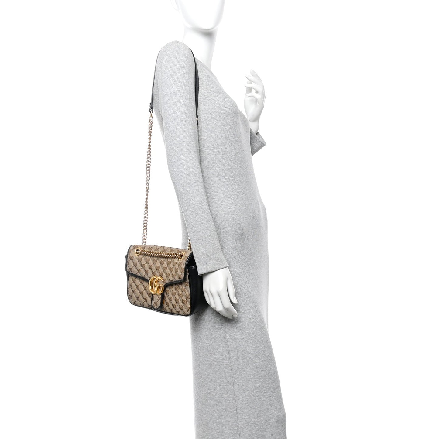 Monogram Matelasse Diagonal Small GG Marmont Shoulder Bag Beige Black