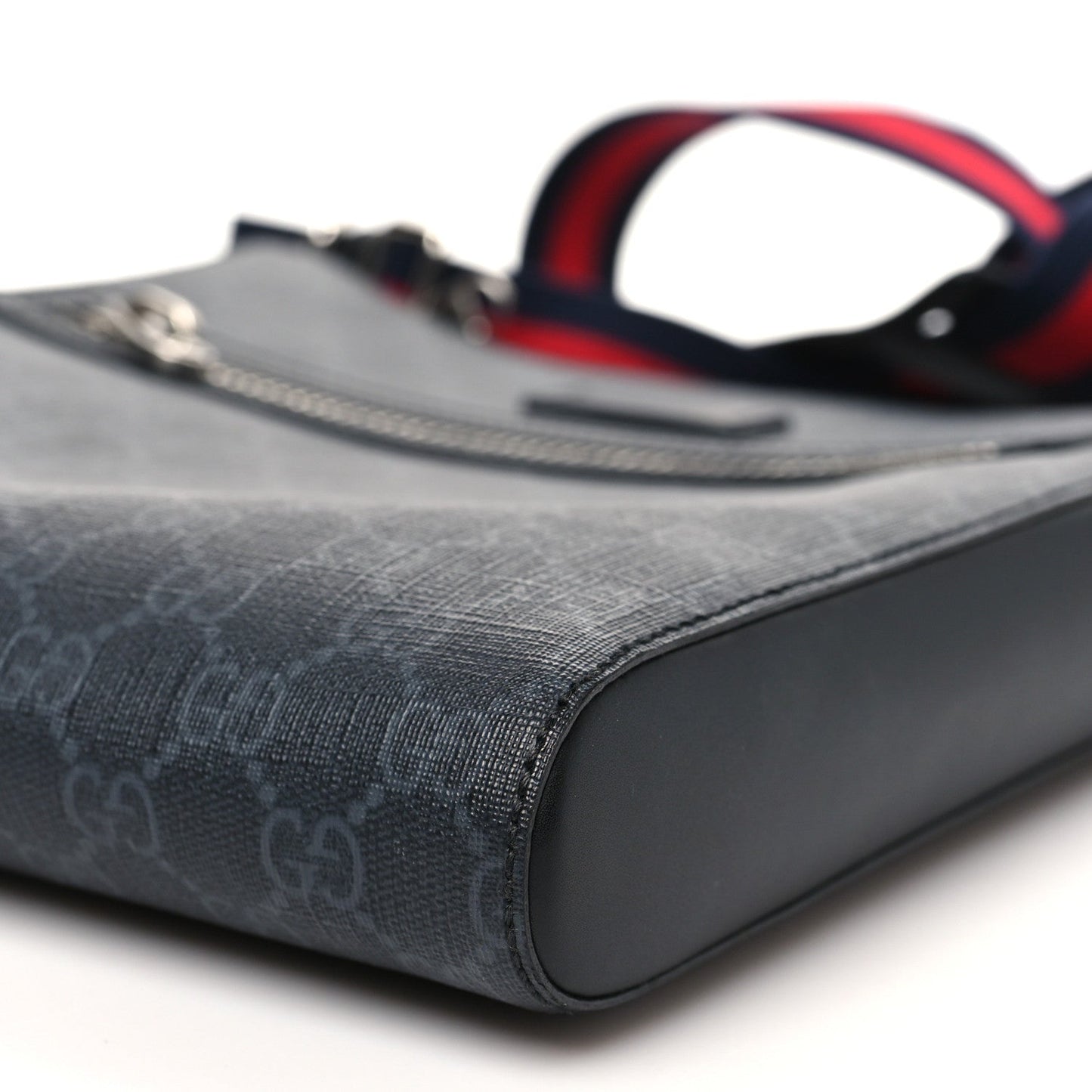 GG Supreme Monogram Web Small Flat Messenger Bag Black Grey