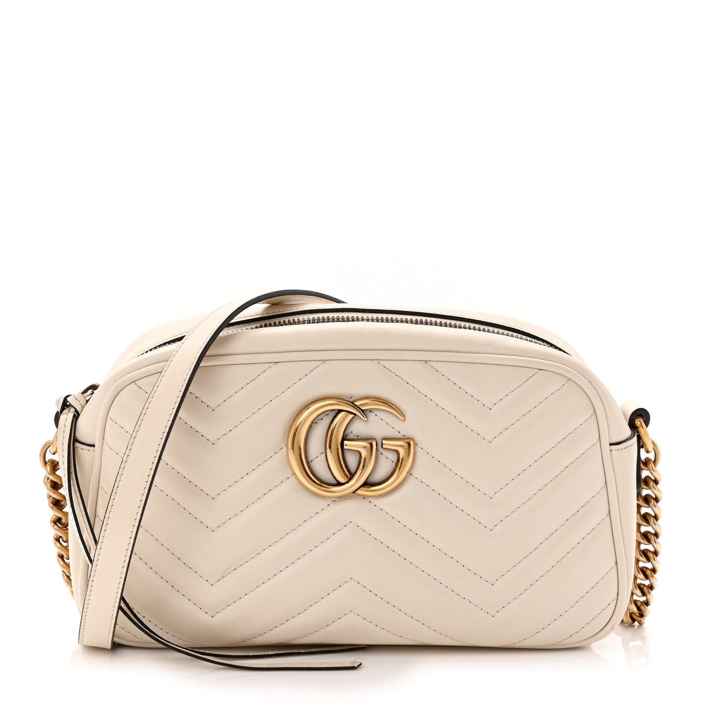 Calfskin Matelasse Small GG Marmont Chain Shoulder Bag White
