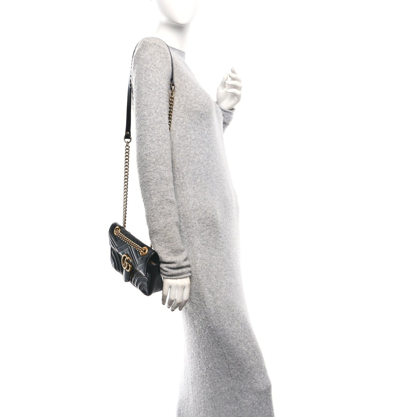 Calfskin Matelasse Mini GG Marmont Shoulder Bag Black