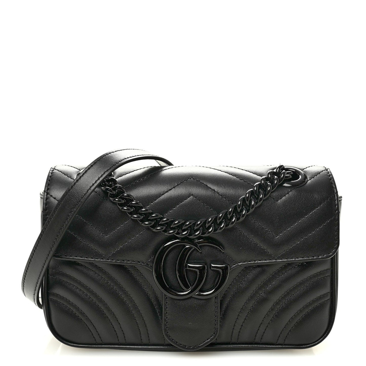 Calfskin Matelasse Monochrome Mini GG Marmont Shoulder Bag Black
