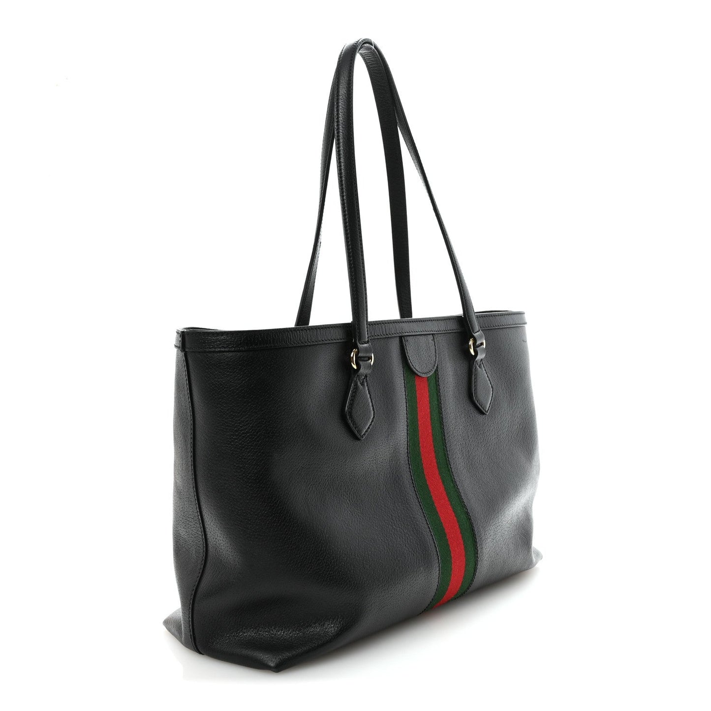 Textured Calfskin Web Medium Ophidia Shopping Tote Black