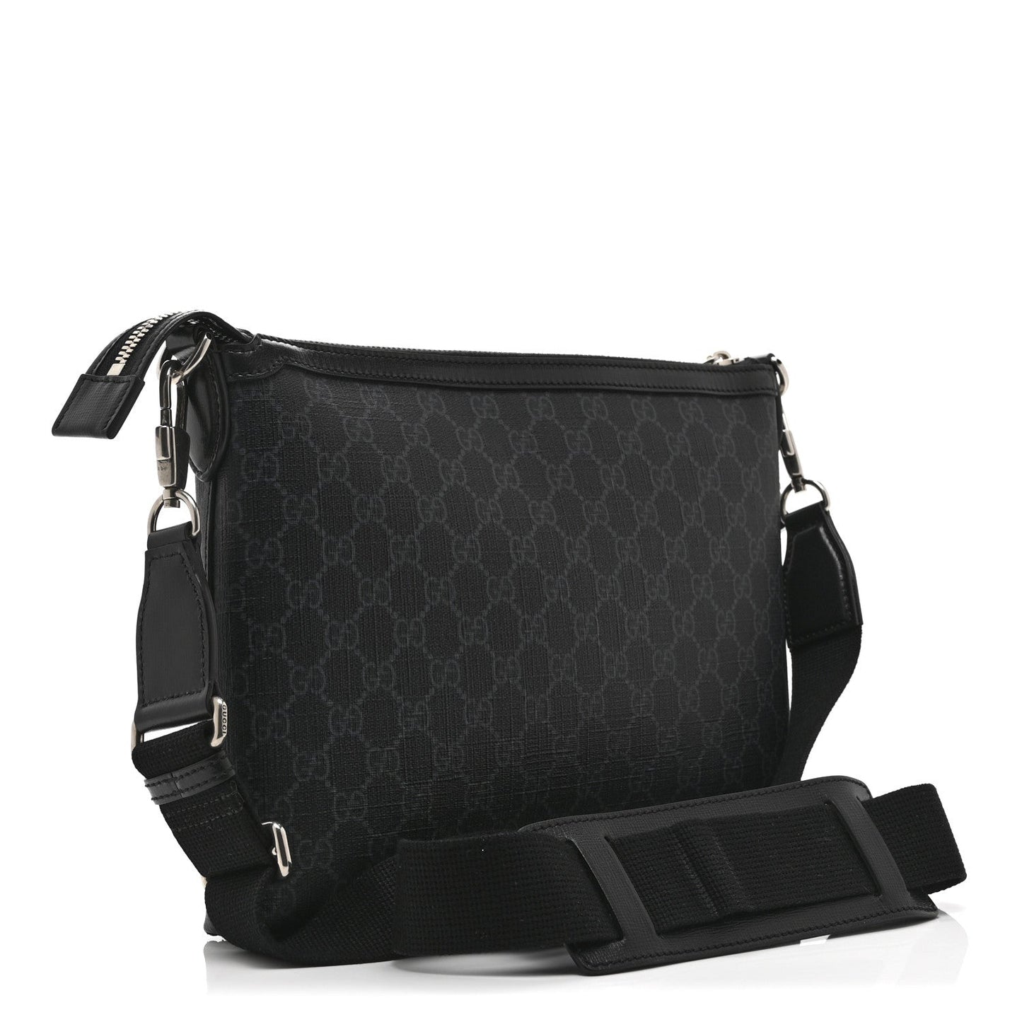 GG Supreme Monogram Azalea Calfskin Retro Interlocking G Wristlet Messenger Bag Black