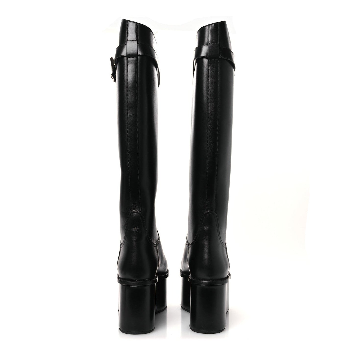 Calfskin Wedge Riding Boots 38 Black