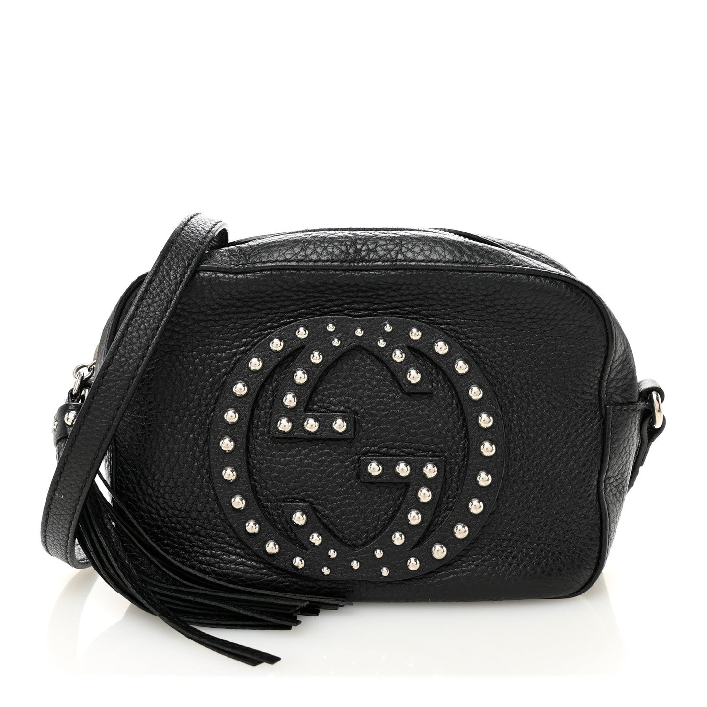Pebbled Calfskin Studded Small Soho Disco Bag Black