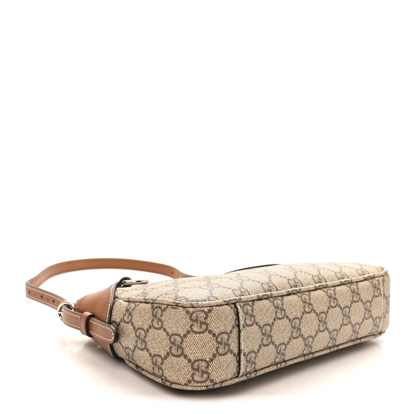 GG Supreme Monogram Textured Calfskin Small Emblem Shoulder Bag Beige Dark Brown
