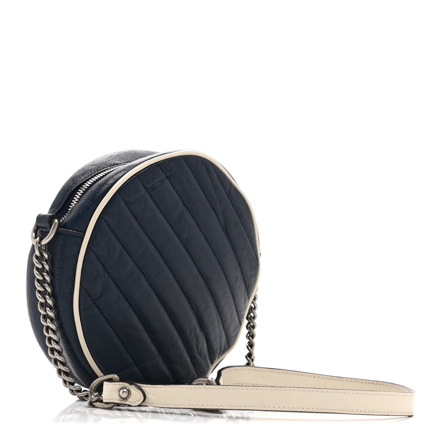 Azalea Calfskin Matelasse Diagonal Mini Torchon GG Marmont Round Shoulder Bag Blue Agata Mystic White