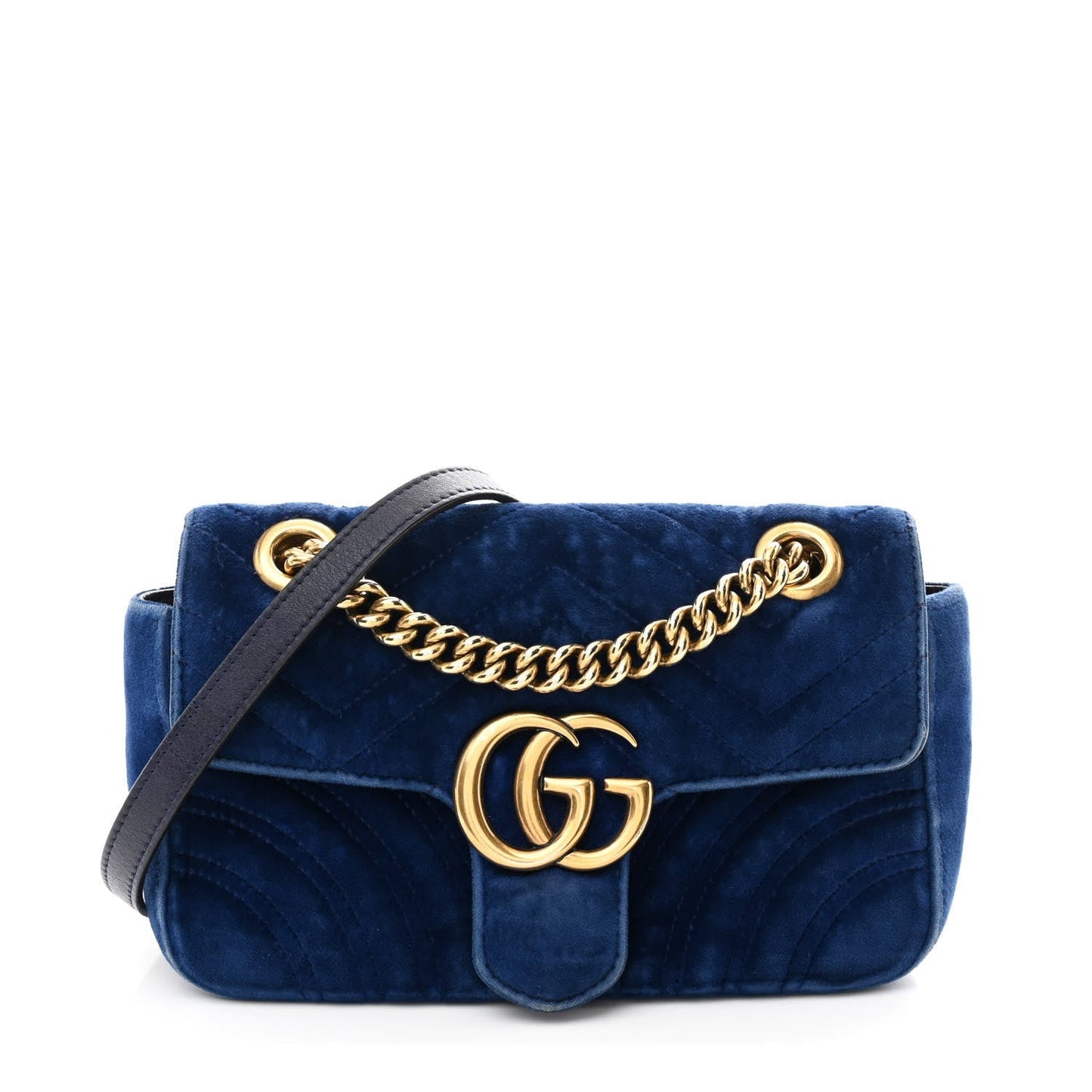Velvet Matelasse Mini GG Marmont Shoulder Bag Cobalt Blue