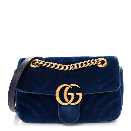 Velvet Matelasse Mini GG Marmont Shoulder Bag Cobalt Blue