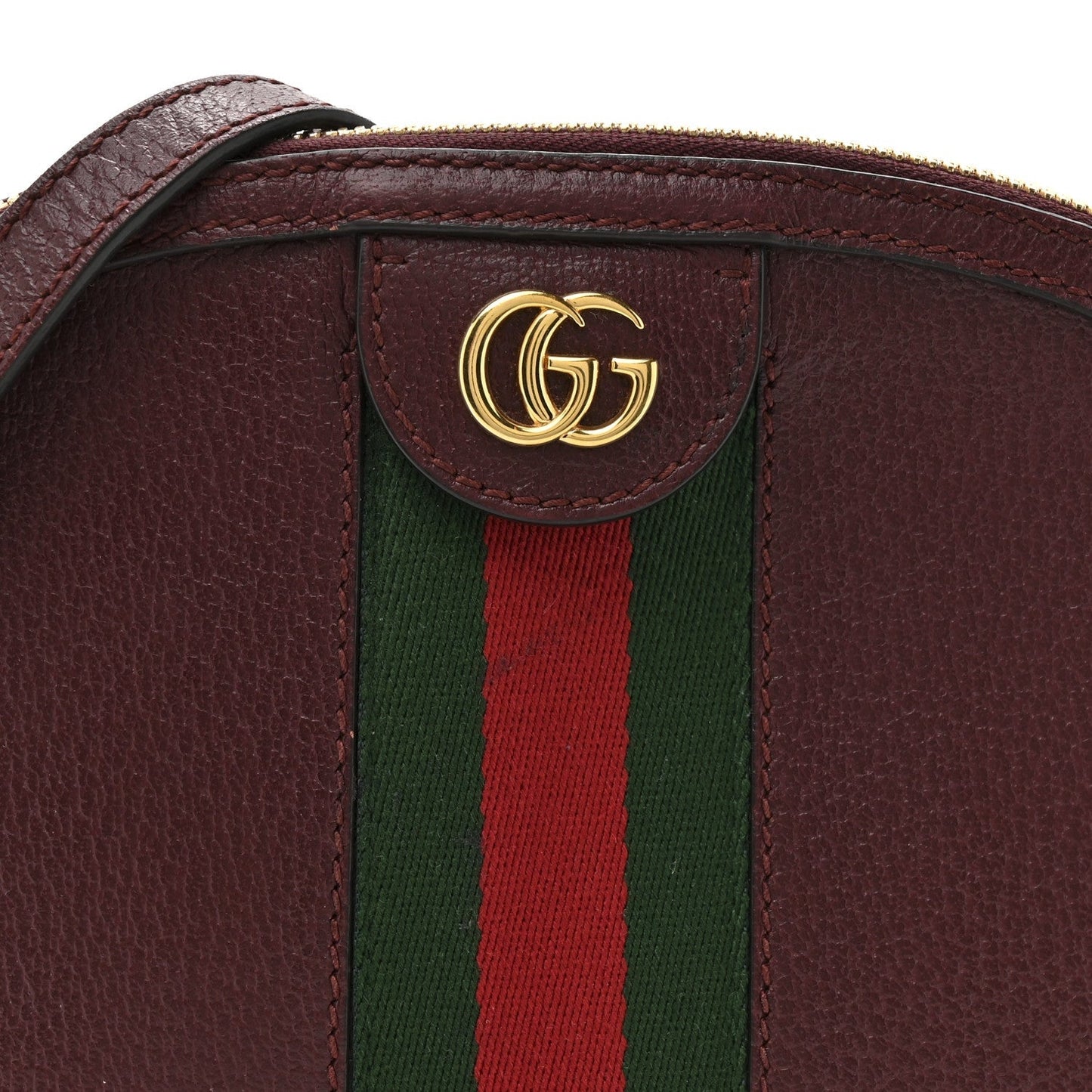 Textured Dollar Calfskin Web Small Ophidia Dome Shoulder Bag Burgundy