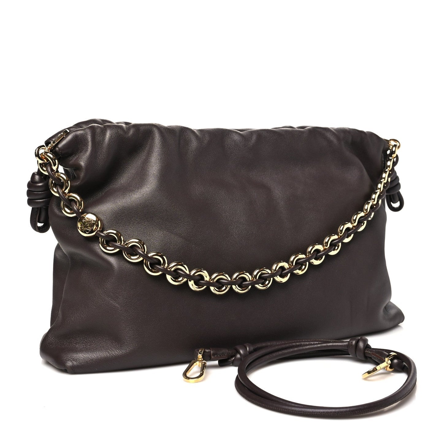 Mellow Nappa Donut Chain Large Flamenco Knot Clutch Dark Brownie