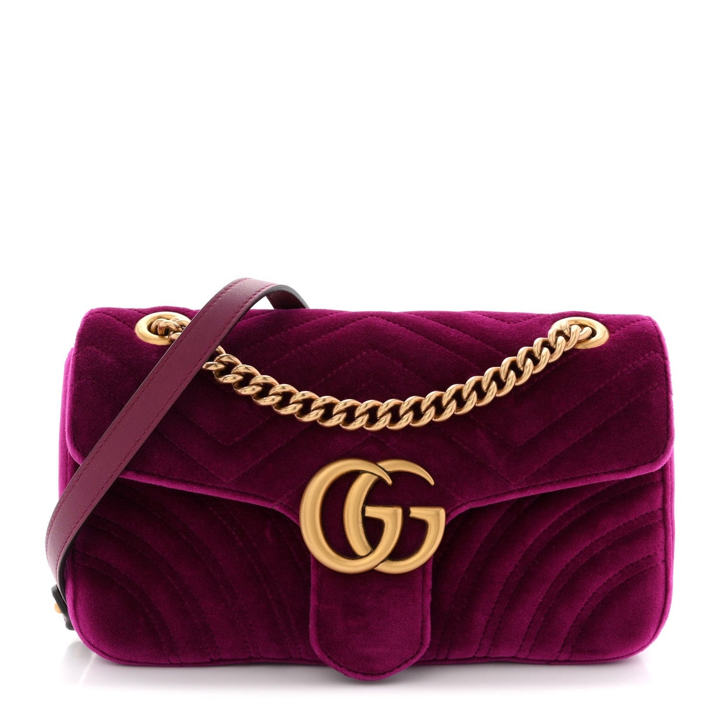 Velvet Matelasse Small GG Marmont Shoulder Bag Fuchsia Violet Cyclamen