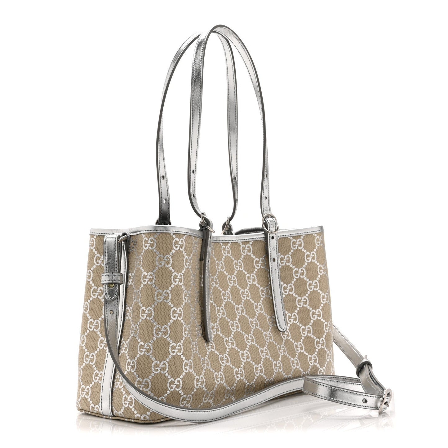 GG Supreme Monogram Emblem Medium Tote Bag  Beige Silver