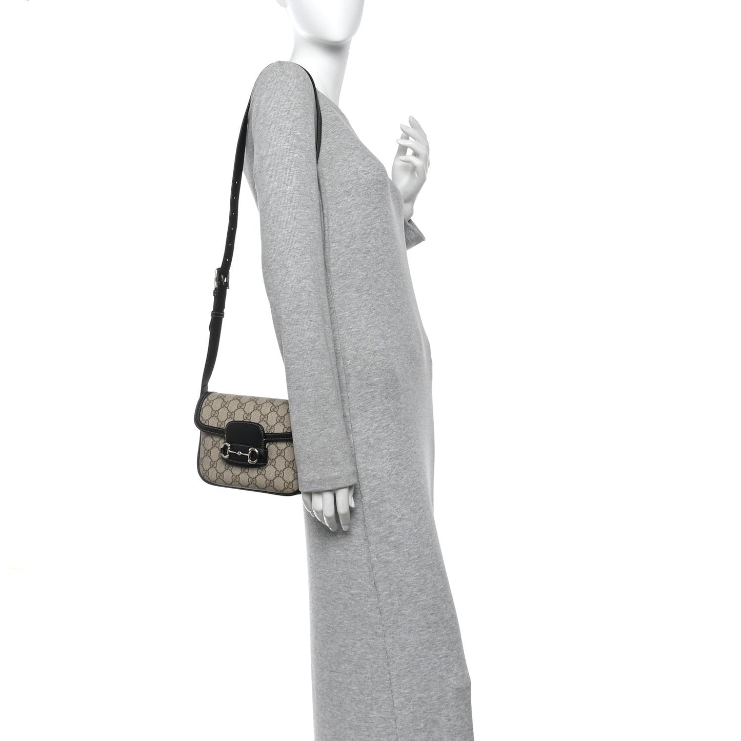 GG Supreme Monogram Horsebit 1955 Soft Small Shoulder Bag Beige Black