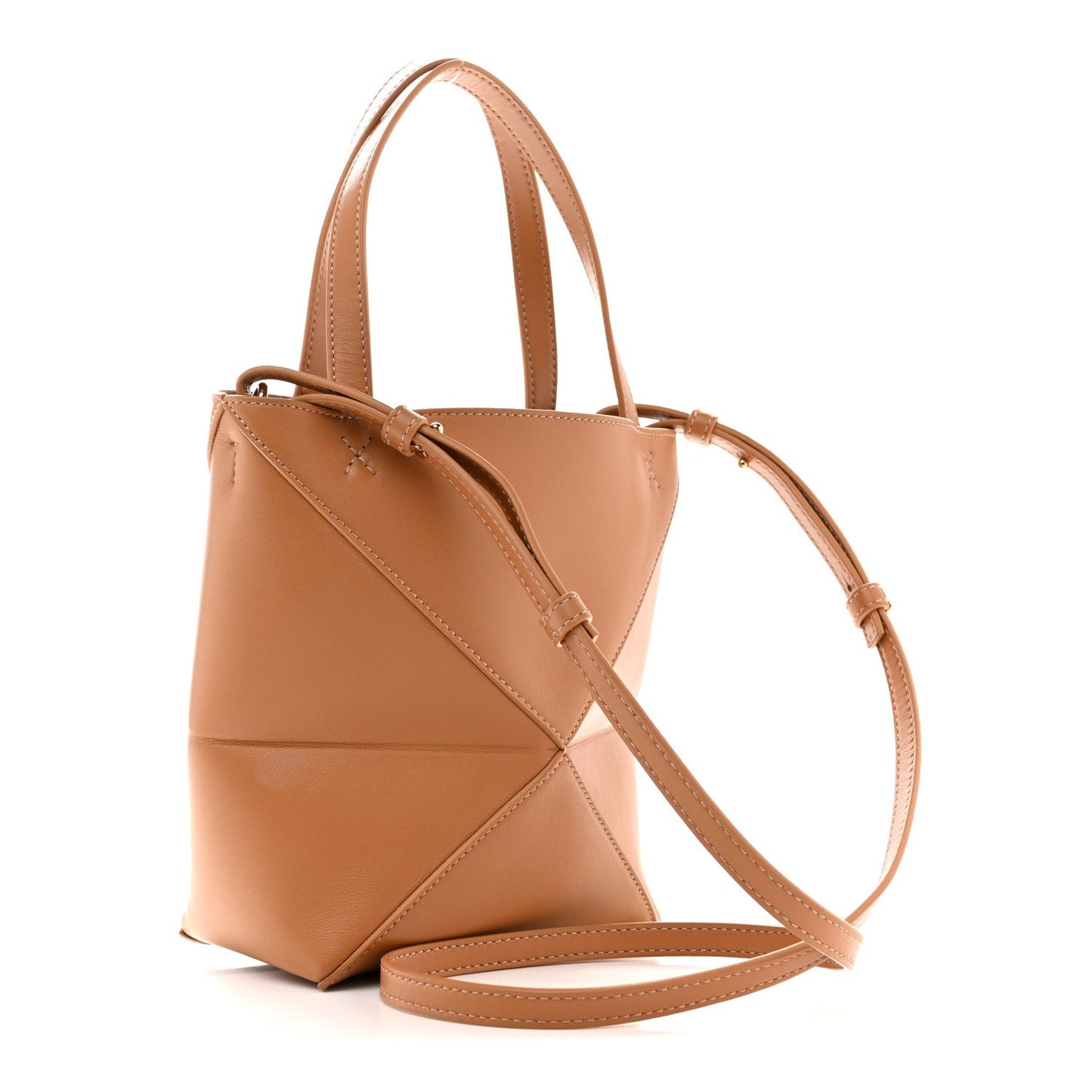 Shiny Calfskin Mini Puzzle Fold Tote Warm Desert