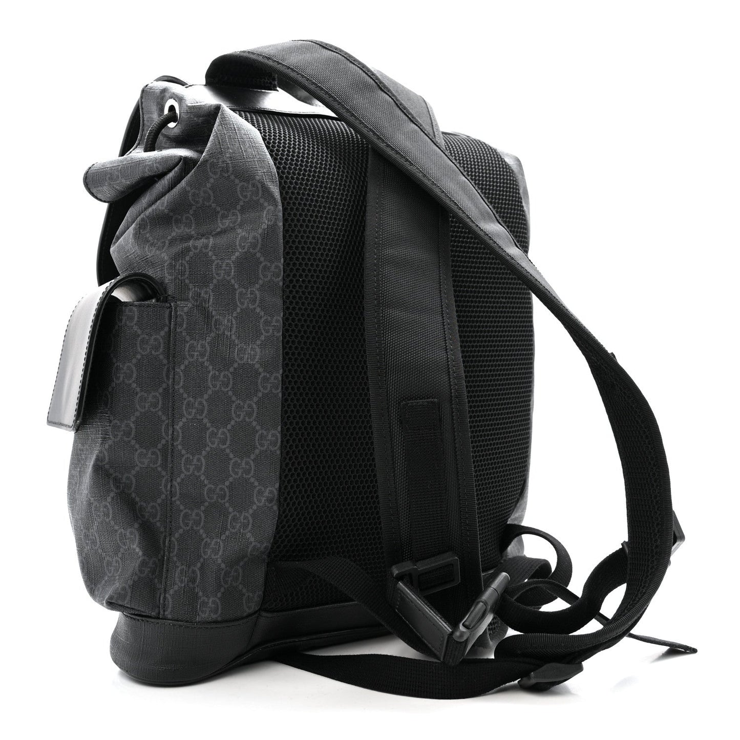 Soft GG Supreme Monogram Calfskin Web Double Buckle Backpack Black